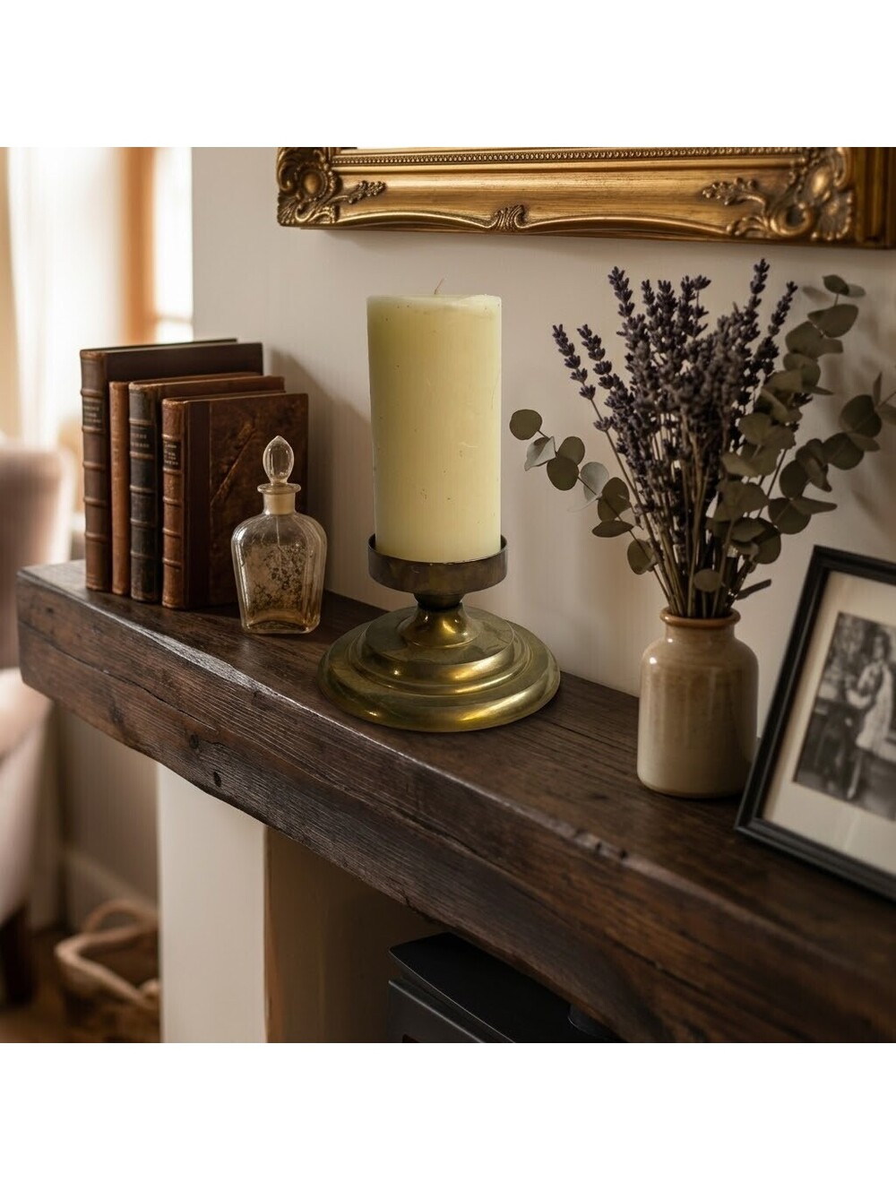 antique brass pillar candle holder